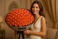 Beautiful model holding Dubai Sunset luxury bouquet