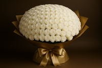 Dubai Pearl bouquet with 200 white roses in elegant golden wrapping