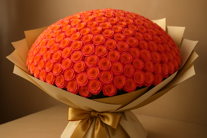 Dubai Sunset bouquet - side view with luxury wrapping