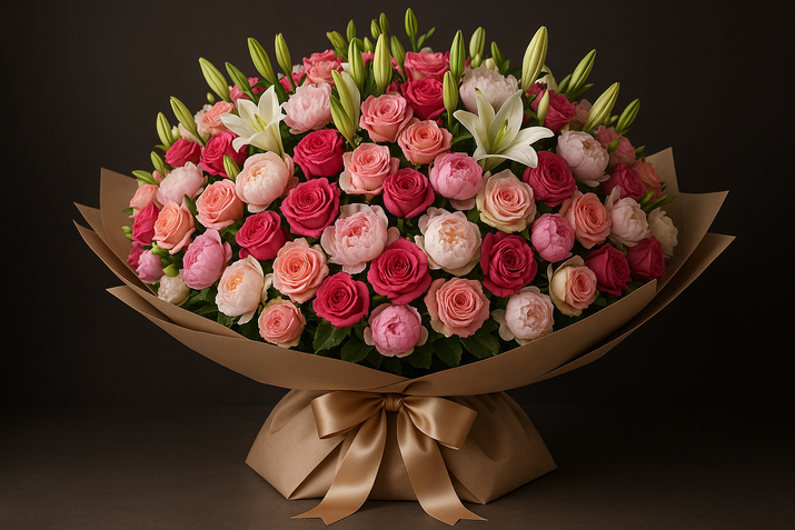 Dubai Garden bouquet - three-quarter angle with luxury wrapping