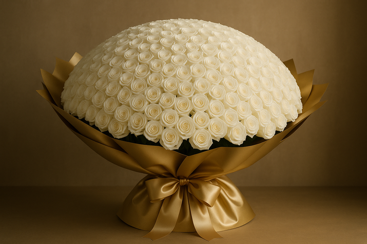 Dubai Pearl bouquet - side view with golden wrapping