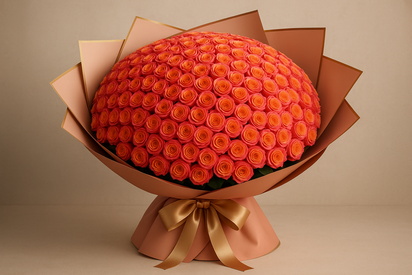 Dubai Sunset bouquet - elegant angle with luxury wrapping and gold accents